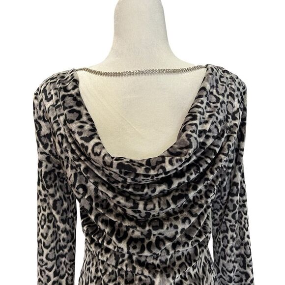 MICHAEL MICHAEL KORS Gray Leopard Print Long Sleeve Boat Neck Mini Dress - Picture 3 of 9